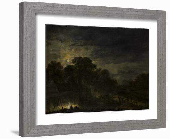 River landscape by Moonlight by Aert van der Neer-Aert van der Neer-Framed Giclee Print