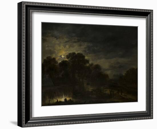 River landscape by Moonlight by Aert van der Neer-Aert van der Neer-Framed Giclee Print