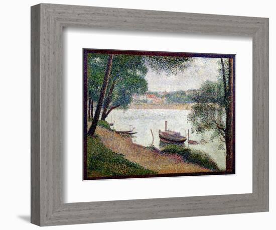 River Landscape with a Boat-Georges Seurat-Framed Giclee Print