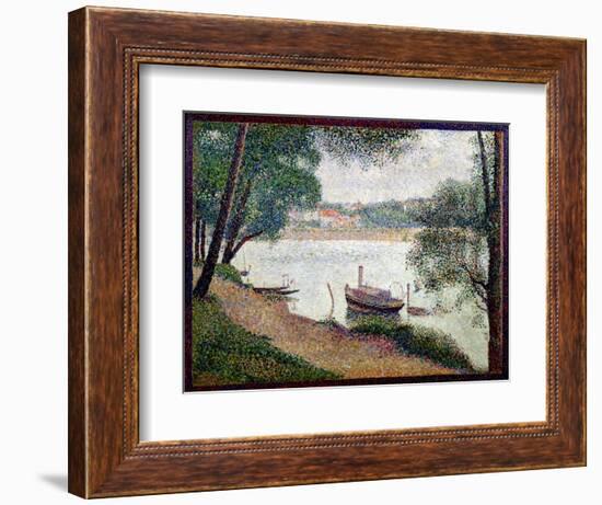 River Landscape with a Boat-Georges Seurat-Framed Giclee Print