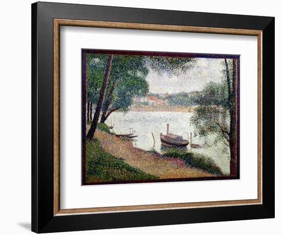 River Landscape with a Boat-Georges Seurat-Framed Giclee Print