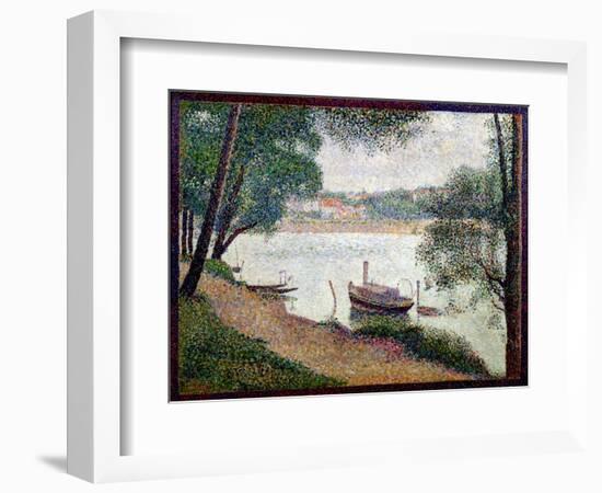 River Landscape with a Boat-Georges Seurat-Framed Giclee Print