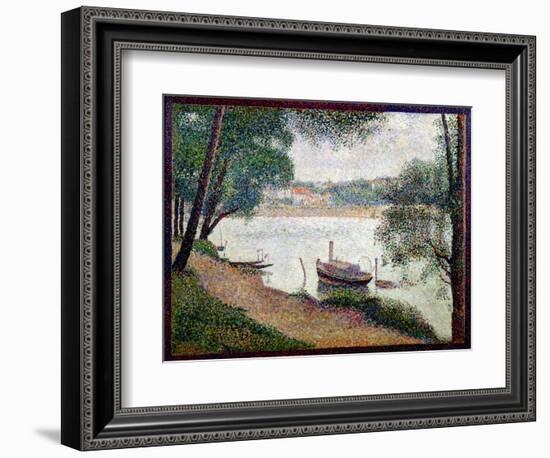 River Landscape with a Boat-Georges Seurat-Framed Giclee Print