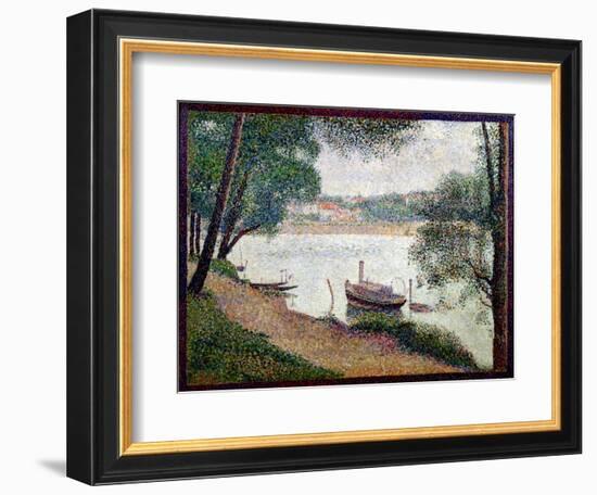 River Landscape with a Boat-Georges Seurat-Framed Giclee Print