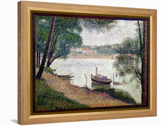 River Landscape with a Boat-Georges Seurat-Framed Premier Image Canvas