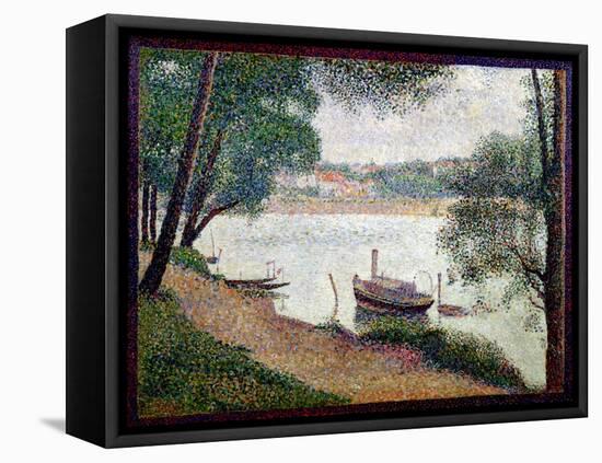 River Landscape with a Boat-Georges Seurat-Framed Premier Image Canvas