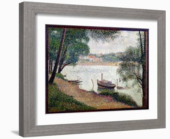 River Landscape with a Boat-Georges Seurat-Framed Giclee Print