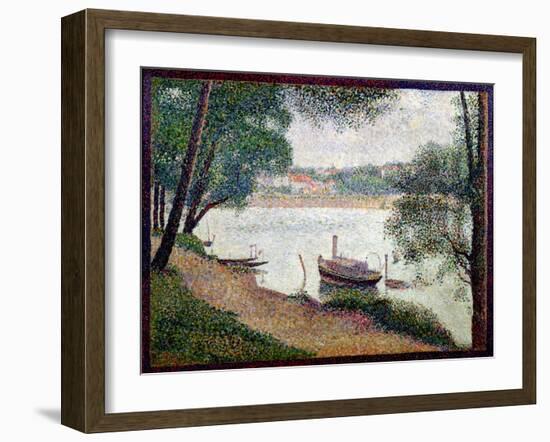 River Landscape with a Boat-Georges Seurat-Framed Giclee Print