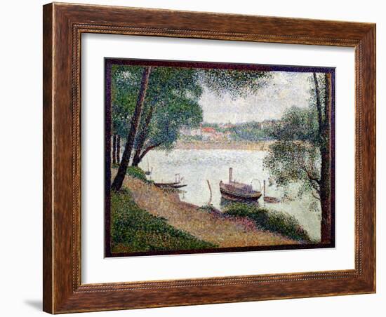 River Landscape with a Boat-Georges Seurat-Framed Giclee Print