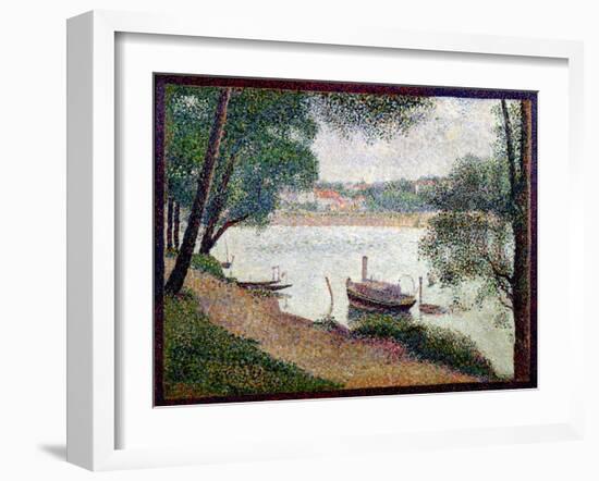 River Landscape with a Boat-Georges Seurat-Framed Giclee Print