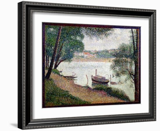 River Landscape with a Boat-Georges Seurat-Framed Giclee Print