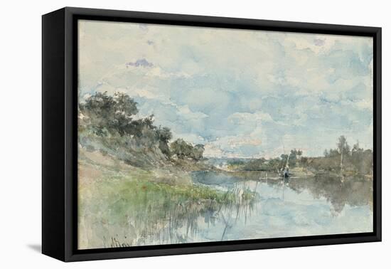 River Landscape with a Fishing Boat watercolor-Giovanni Boldini-Framed Premier Image Canvas