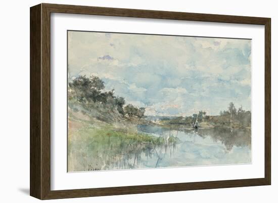 River Landscape with a Fishing Boat watercolor-Giovanni Boldini-Framed Giclee Print