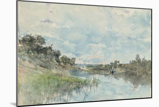 River Landscape with a Fishing Boat watercolor-Giovanni Boldini-Mounted Giclee Print