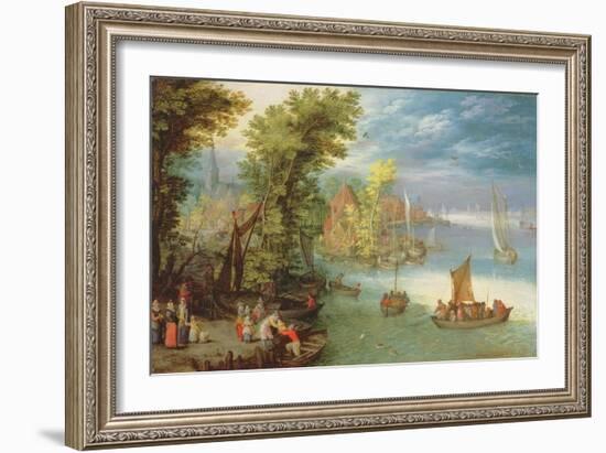 River Landscape with a Village and a Landing, 1612-Jan Brueghel the Elder-Framed Giclee Print