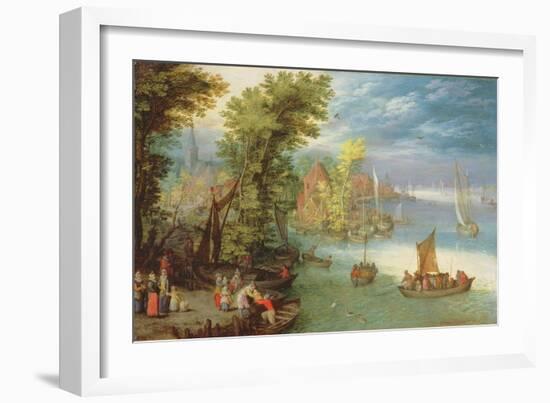 River Landscape with a Village and a Landing, 1612-Jan Brueghel the Elder-Framed Giclee Print