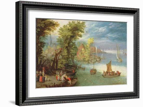 River Landscape with a Village and a Landing, 1612-Jan Brueghel the Elder-Framed Giclee Print