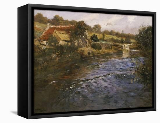 River Landscape with a Washerwoman-Fritz Thaulow-Framed Premier Image Canvas