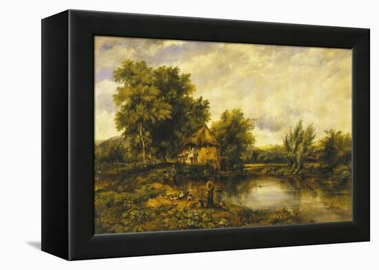 River Landscape with an Angler by a Mill, 19th Century-Frederick Waters Watts-Framed Premier Image Canvas