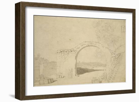 River Landscape with an Arch (Unfinished) (Pencil, Pen and W/C on Paper)-Caspar David Friedrich-Framed Giclee Print