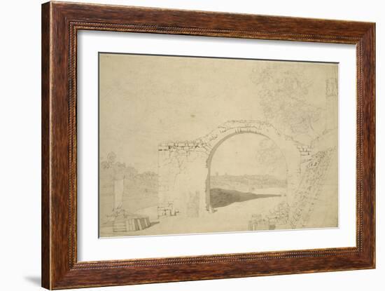 River Landscape with an Arch (Unfinished) (Pencil, Pen and W/C on Paper)-Caspar David Friedrich-Framed Giclee Print