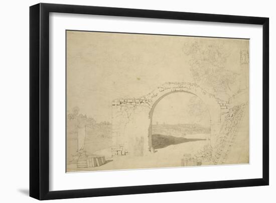 River Landscape with an Arch (Unfinished) (Pencil, Pen and W/C on Paper)-Caspar David Friedrich-Framed Giclee Print