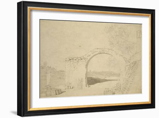 River Landscape with an Arch (Unfinished) (Pencil, Pen and W/C on Paper)-Caspar David Friedrich-Framed Giclee Print