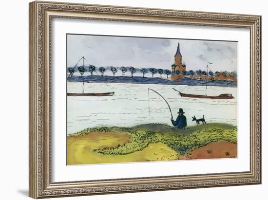 River Landscape with Angler, 1911-Auguste Macke-Framed Giclee Print