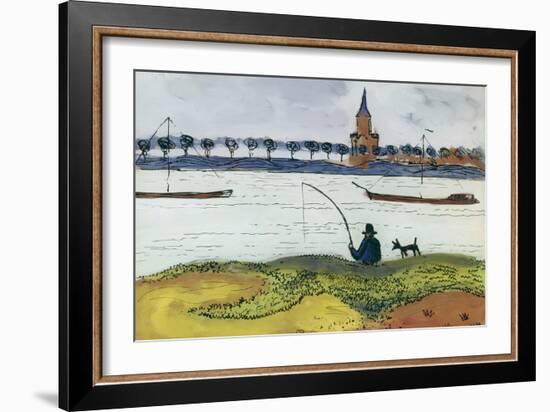 River Landscape with Angler, 1911-Auguste Macke-Framed Giclee Print