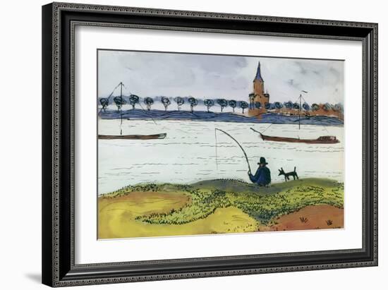 River Landscape with Angler, 1911-Auguste Macke-Framed Giclee Print