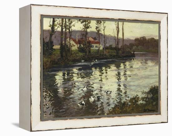 River Landscape with Ducks-Fritz Thaulow-Framed Premier Image Canvas