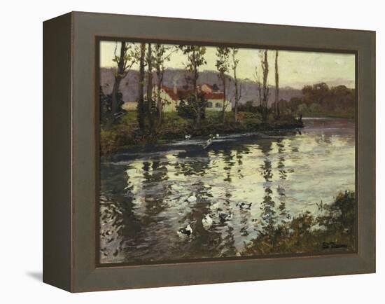 River Landscape with Ducks-Fritz Thaulow-Framed Premier Image Canvas