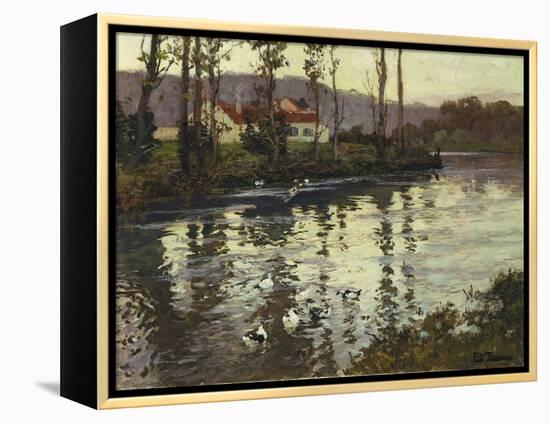 River Landscape with Ducks-Fritz Thaulow-Framed Premier Image Canvas