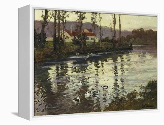 River Landscape with Ducks-Fritz Thaulow-Framed Premier Image Canvas