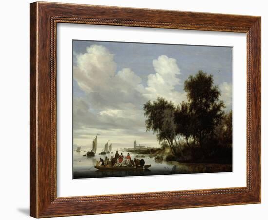 River Landscape with Ferry-Salomon van Ruysdael-Framed Art Print
