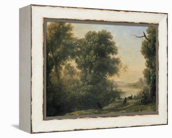 River Landscape with Goatherd Piping, 17th Century-Claude Lorraine-Framed Premier Image Canvas