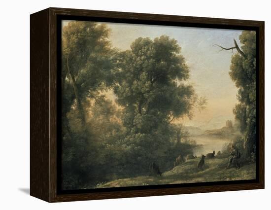 River Landscape with Goatherd Piping, 17th Century-Claude Lorraine-Framed Premier Image Canvas