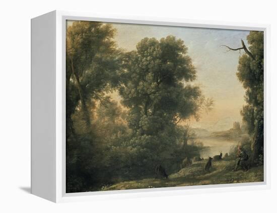 River Landscape with Goatherd Piping, 17th Century-Claude Lorraine-Framed Premier Image Canvas