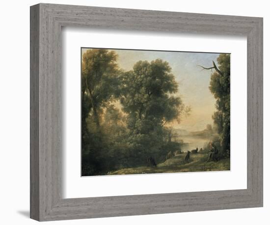 River Landscape with Goatherd Piping, 17th Century-Claude Lorraine-Framed Premium Giclee Print