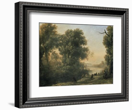 River Landscape with Goatherd Piping, 17th Century-Claude Lorraine-Framed Premium Giclee Print