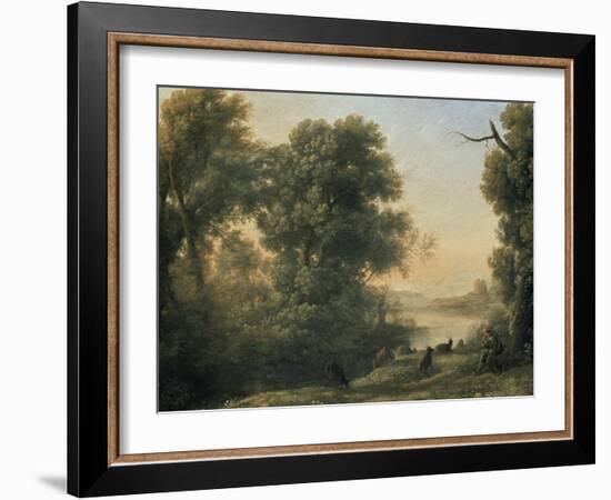 River Landscape with Goatherd Piping, 17th Century-Claude Lorraine-Framed Giclee Print