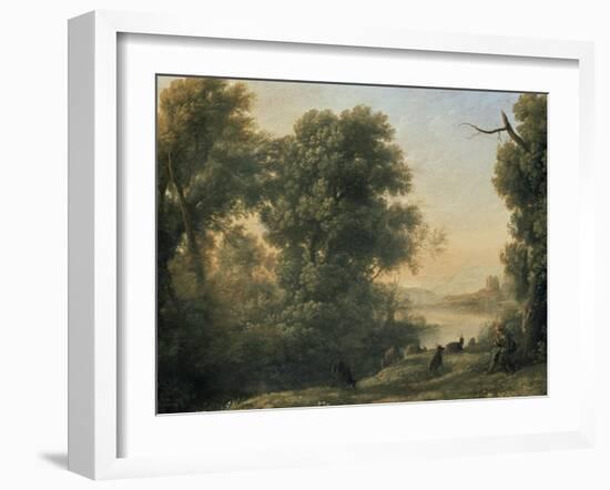 River Landscape with Goatherd Piping, 17th Century-Claude Lorraine-Framed Giclee Print