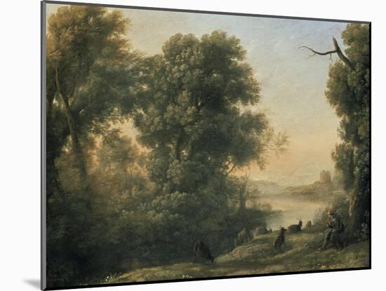 River Landscape with Goatherd Piping, 17th Century-Claude Lorraine-Mounted Giclee Print