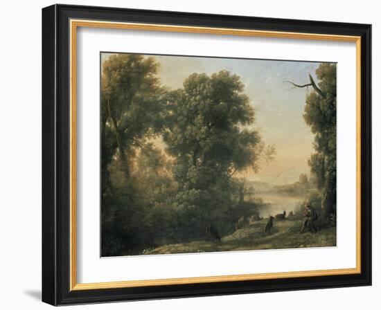 River Landscape with Goatherd Piping, 17th Century-Claude Lorraine-Framed Giclee Print