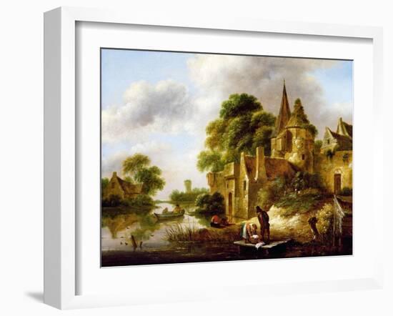 River Landscape with Peasants Near a Castle-Claes Molenaer-Framed Giclee Print