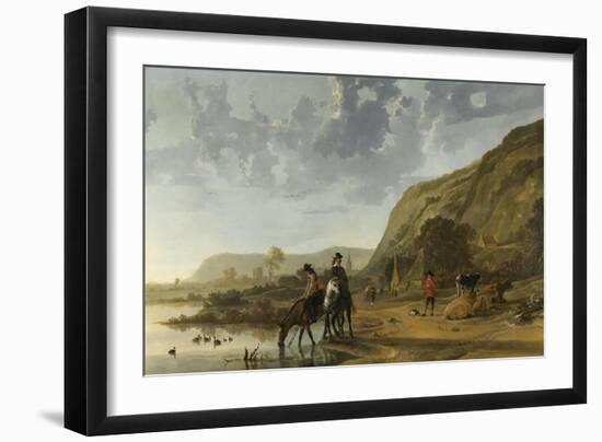 River Landscape with Riders, 1653-7-Aelbert Cuyp-Framed Giclee Print