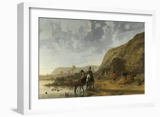 River Landscape with Riders, 1653-7-Aelbert Cuyp-Framed Giclee Print