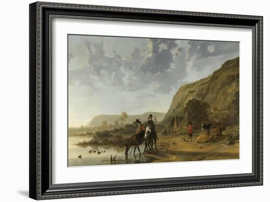 River Landscape with Riders, 1653-7-Aelbert Cuyp-Framed Giclee Print