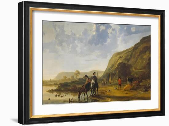 River Landscape with Riders, 1655-Aelbert Cuyp-Framed Giclee Print