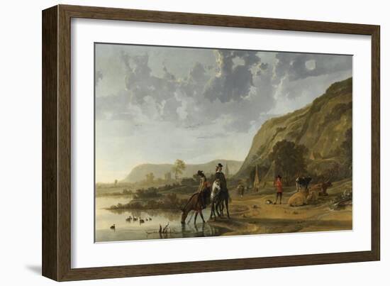 River Landscape with Riders-Aelbert Cuyp-Framed Art Print